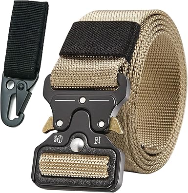 ANDERK Tactical Belt mosqueton Tactico Cinturon con Correa de Metal de Liberación Rápida Para Equipo EDC Molle Táctica Cinturón, Oro