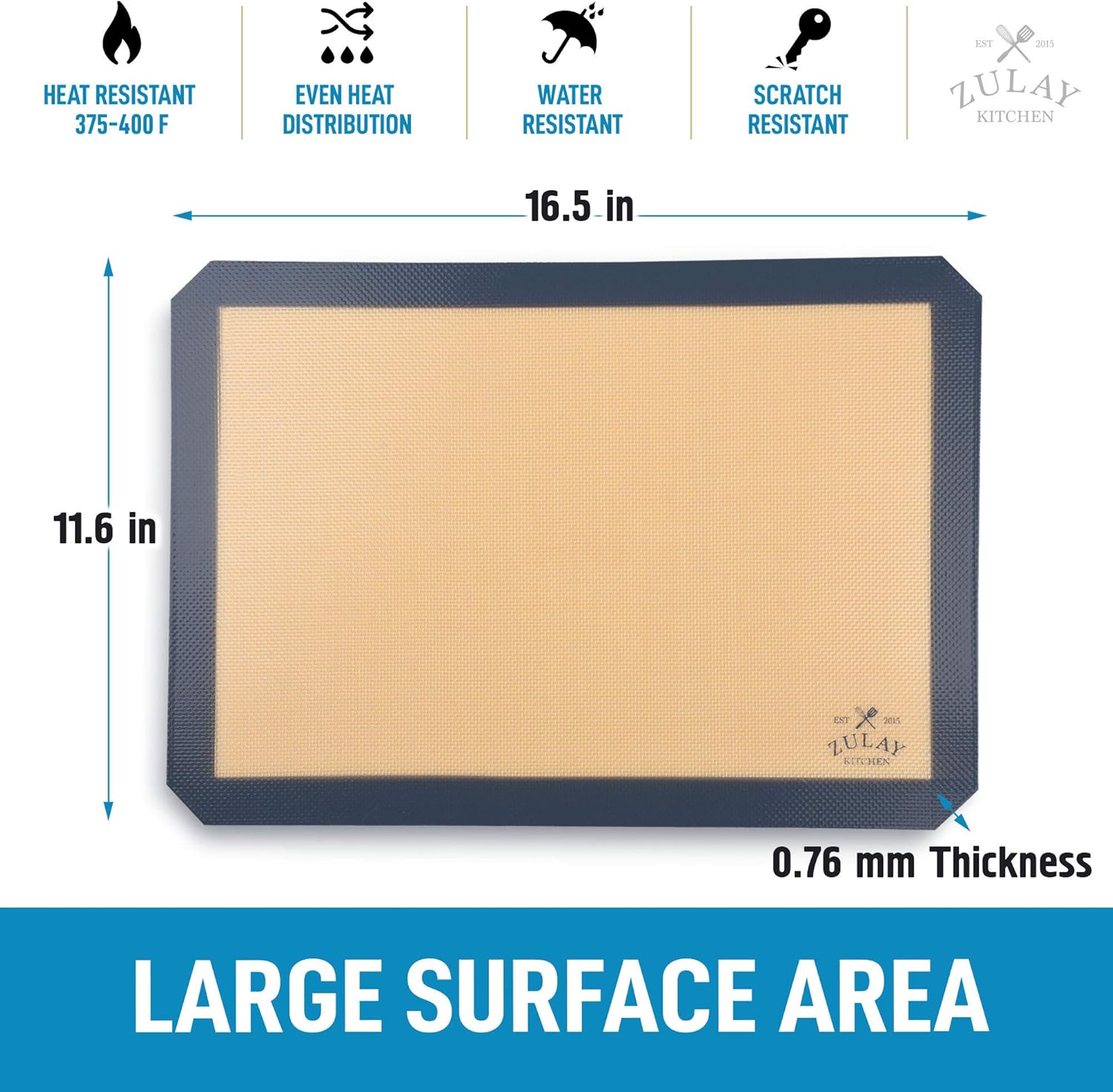 Zulay Kitchen (2 Pack) Silicone Baking Mat Sheet Set - Reusable Baking Mat Nonstick - Half Sheet Baking Mat For Oven (Size 16.5" x 11.6") - Dark Gray: Kitchen & Dining