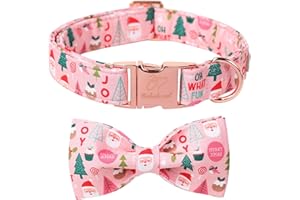 Babole Pet Christmas Dog Collars for Medium Dog with Bow Tie,Pink Dog Collar with Safety Metal Buckle Adjustable Puppy Collars for Small Large Dog,Boy&Girl&Male&Female Dog Gift,M-13.5"-22"