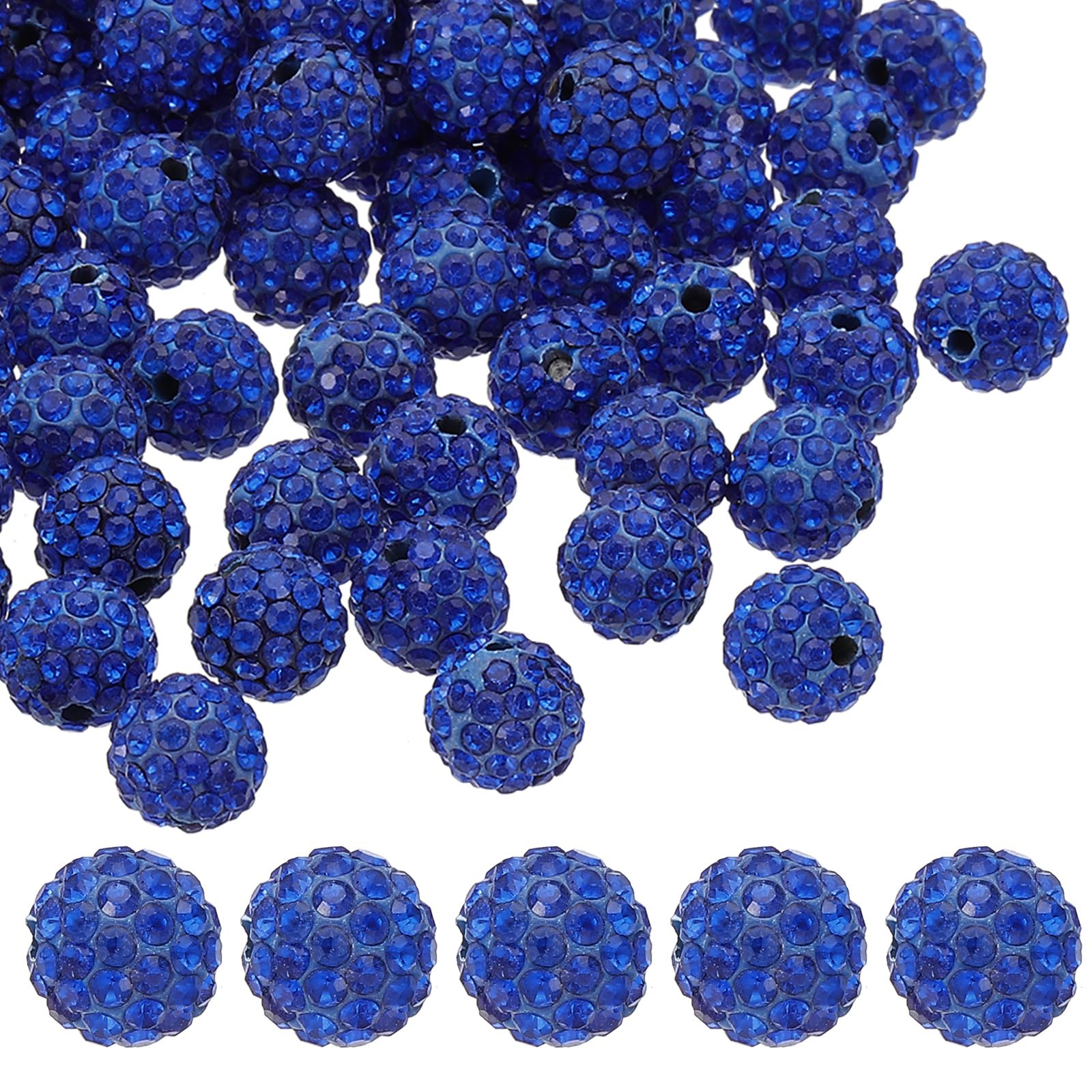 PATIKIL 10mm Rhinestone Clay Beads for Jewelry Making, 120 Pack Round Ball Polymer Clay Crystal Charm Beads for Craft Decor Necklace Chain Bracelets DIY, Dark Blue