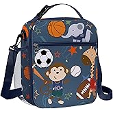 Clastyle Animal Ball Insulated Kids Lunch Bag Blue Large Thermal Cooler Bag for Boy Picnic School Lunch Box Tote,Giraffe Elephant