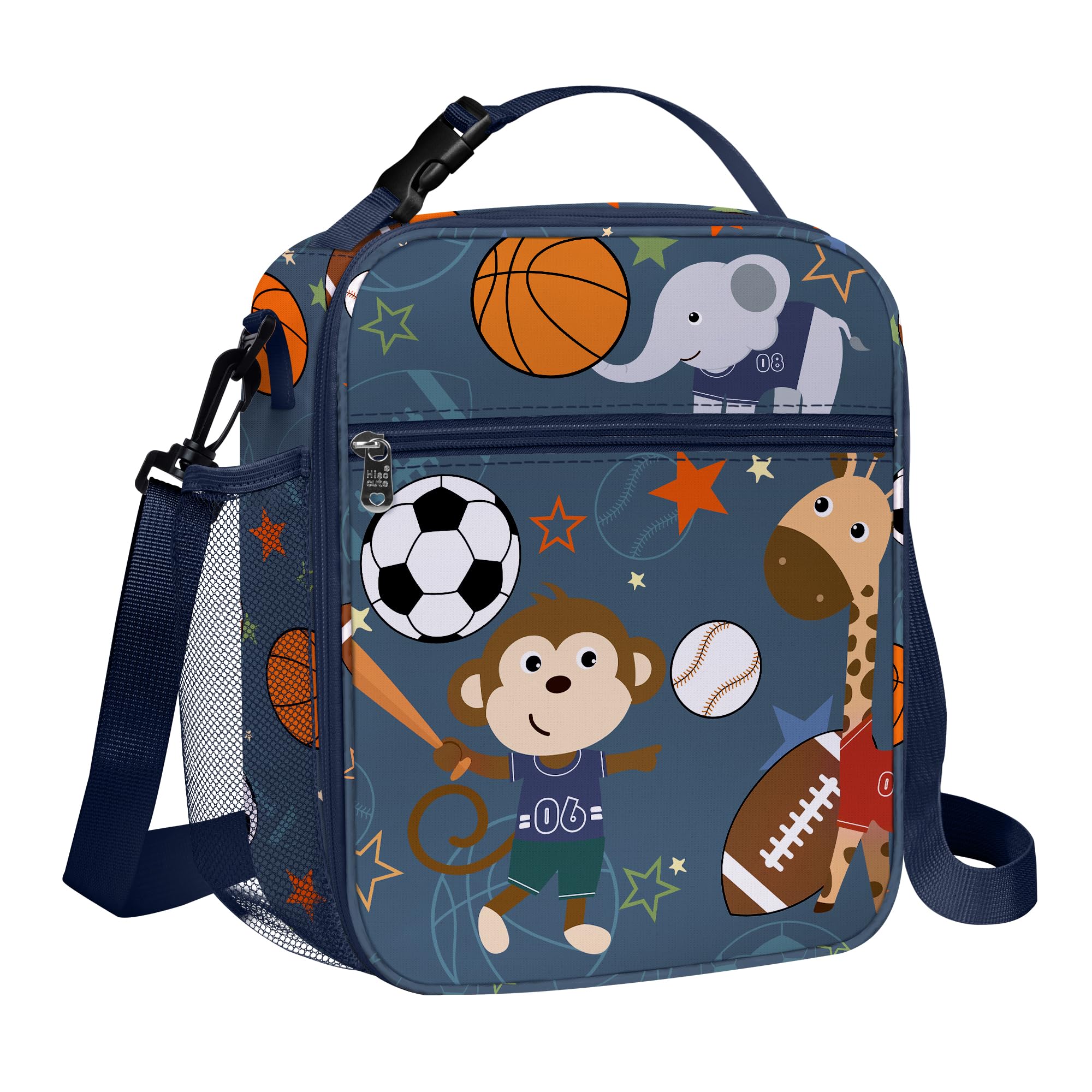 Clastyle Sport Insulated Kids Lunch Bag Large Thermal Cooler Bag for Boys Picnic School Toddler Lunch Box Tote,Animal Ball