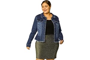 Agnes Orinda Women's Plus Size Classic Washed Front Frayed Denim Jacket