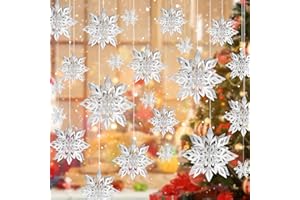 BESSLLY 24PCS Snowflake Christmas Decorations, 3D Large Silver Paper Snowflakes Garland Hanging Snow Flakes for Winter Wonderland Christmas Party Decorations Holiday New Year Home Decor, Argent Silver