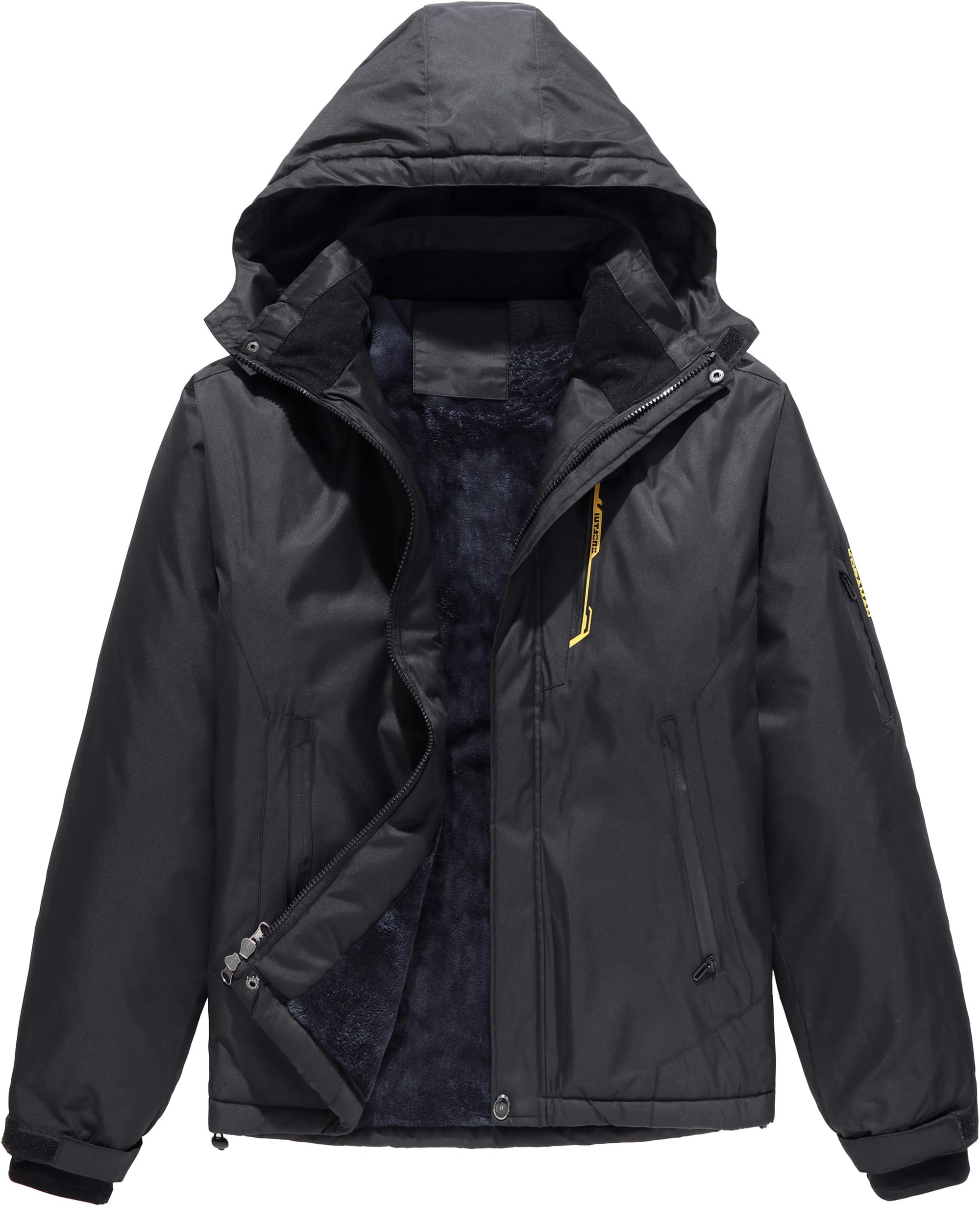 Men's Mountain Winter Ski Jacket Waterproof Windproof Fleece Snow Coat with Hood