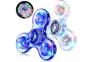 WELLVO LED Fidget Spinner for Kids Adults 2Pcs, Light up Sensory Fidget Toys for Kids 4-8 8-12 Anxiety Stress Relief, Classroom Prizes Glow in The Dark Hand Spinner Boys Girls Birthday Gifts