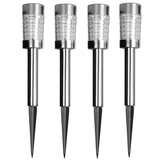 Plaights Solar Gartenlicht, 4er Set, aus Edelstahl in silber, LED Gartenleuchten sind wasserdicht, Auto On / Off von Dämmerun