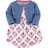 Touched by Nature Infant Toddler Girls Organic Cotton Dress and Cardigan, Rainbows Sunshine