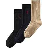 POLO RALPH LAUREN boys Classic Solid Rib Dress Crew Socks - 3 Pair Pack - Sustainable Cotton Comfort