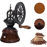 Vintage Manual Coffee Grinder, Black and Brown, 10.63x5.75 Inch | Cast Iron and Wood Construction, Adjustable Burr Mill, Collection Box