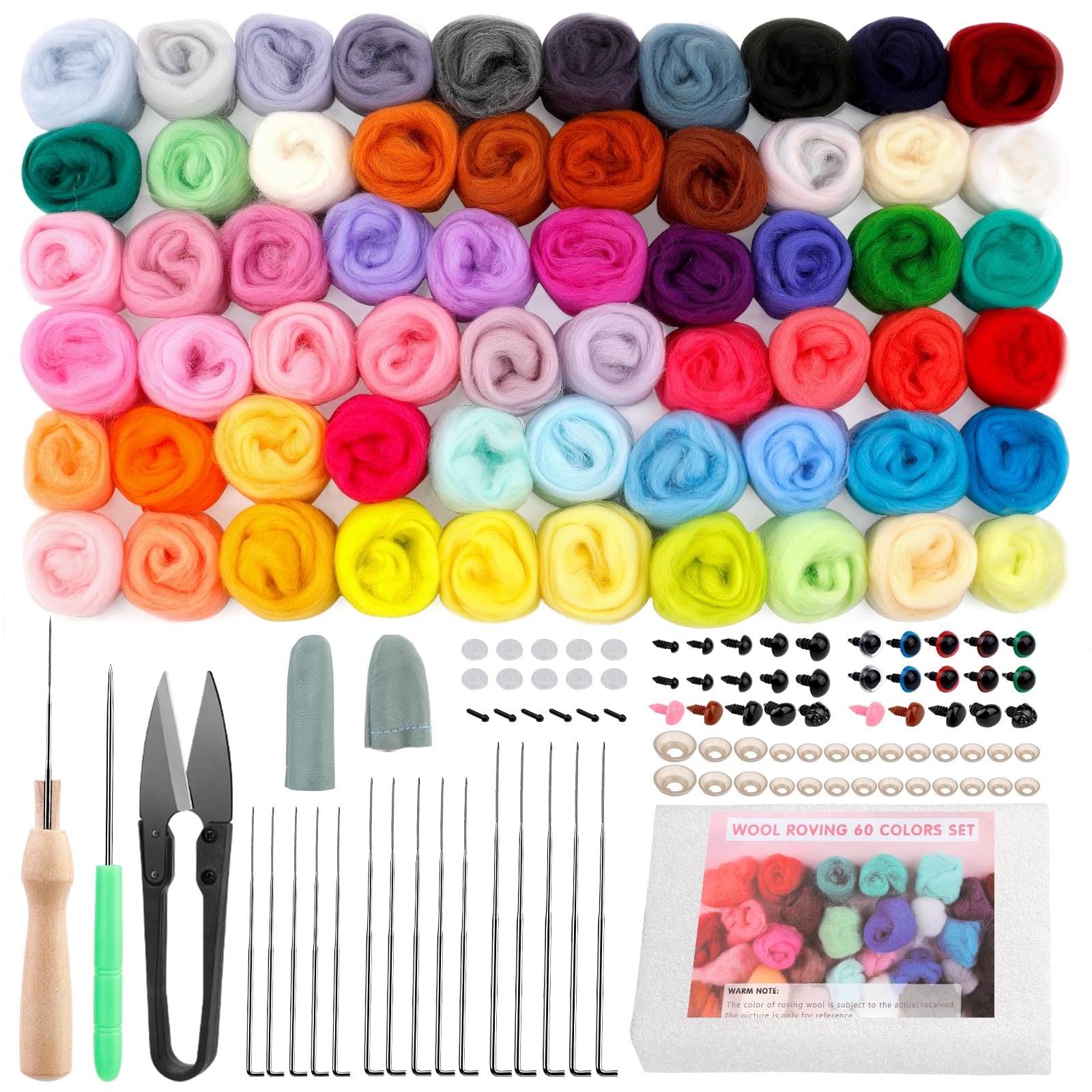 Axmru Needle Felting Kit, Beginners Felting Kit, 60 Colors Felting Wool, Wool Felting Tool Kit, Foam Mat, Needle Felt Supplies for DIY Craft (154 Pcs)
