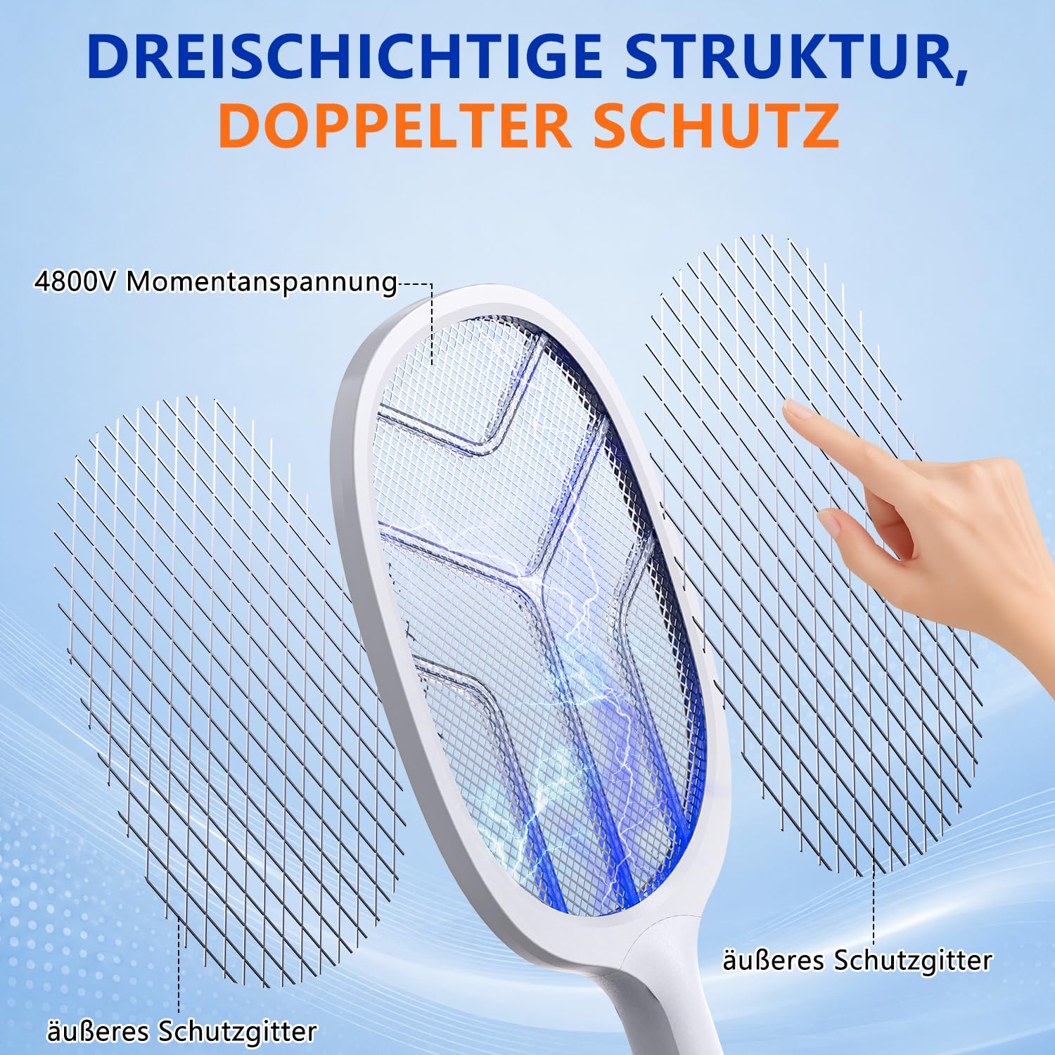 Elektrische Fliegenklatsche: 4800V Fliegenklatsche Elektrisch mit UV Lichtfalle, 2 in 1 USB mit 2000 mAh Akku Aufladbar Abnehmbar Elektro Mückenklatsche mit Ladestation, für Mücken-One 7