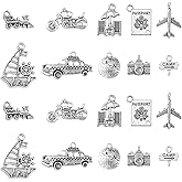 UR URLIFEHALL 50 Pcs 10 Styles Tibetan Travel Theme Charms Antique Silver Camera Airplane Motorbike Earth Charms for Bracelet Necklace Jewelry Making