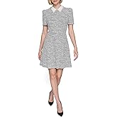 Karl Lagerfeld Womens Short Sleeve Collared Tweed A-line Mini Dress
