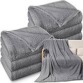 Tinideya 6 Pack Sherpa Fleece Throw Blankets Bulk 50"x 60" Soft Plush Wedding Throw Blankets for Couch Sofa Spa Sleepover Party Favor Supplies Travel Guest Room Home Decor (Gray)