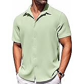 COOFANDY Mens Short Sleeve Button Down Shirts Waffle Shirt Casual Beach Summer Shirts Wrinkle Free Vacation Shirts