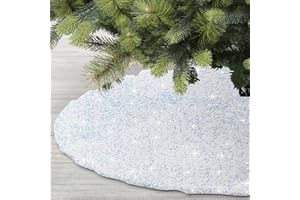 SY Super Bang Christmas Tree Skirt, Sequins Tree Skirts for Xmas Tree Decorations and Ornaments, Christmas Decor for Holiday Party Birthday Thanksgiving - Colorful White, 43"/110CM.