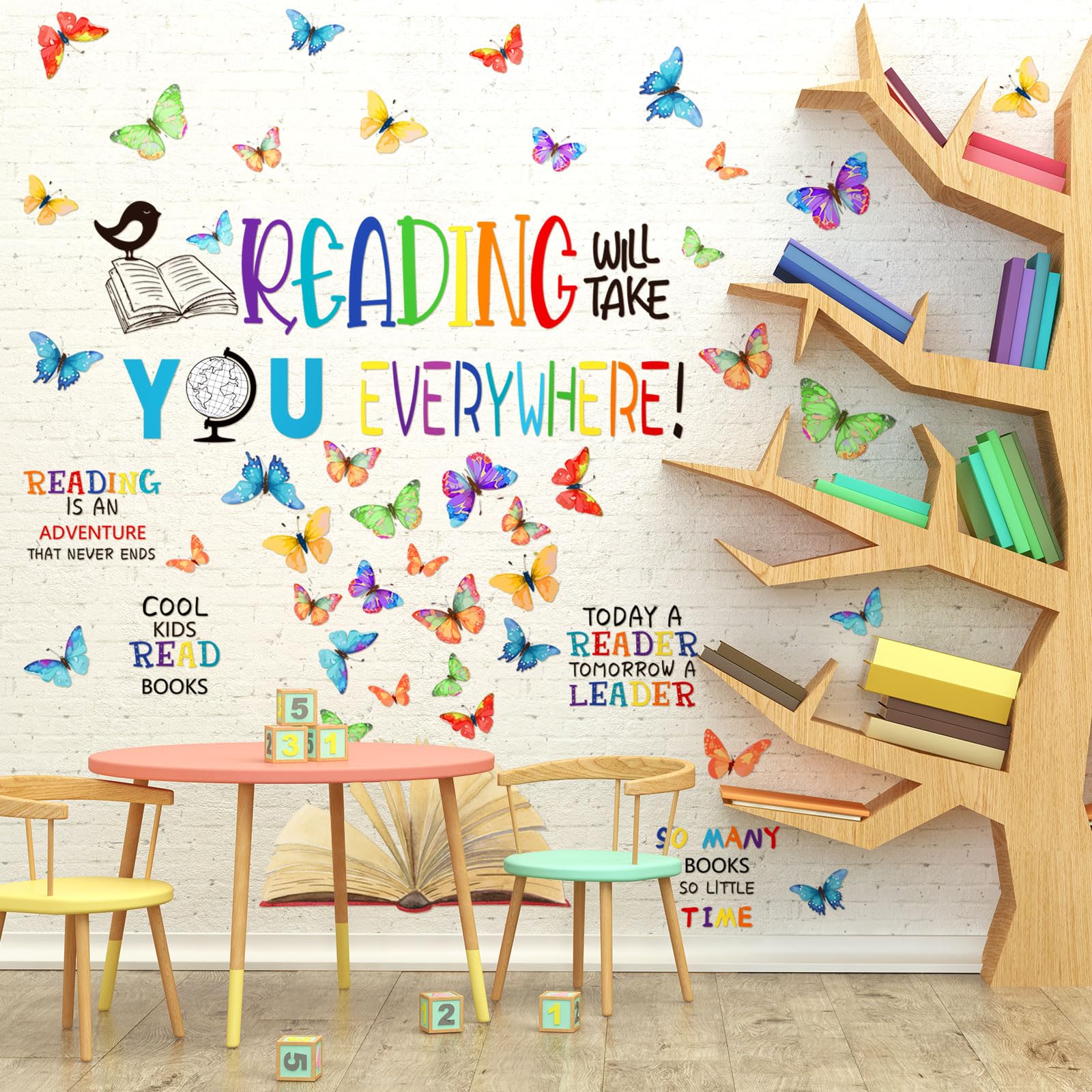 Photo 1 of Leinuosen Kids Wall Decals Classroom Colorful Inspirational Decals Daycare Playroom Wall Decor Motivational Positive Saying Sticker(Reading Will Take)