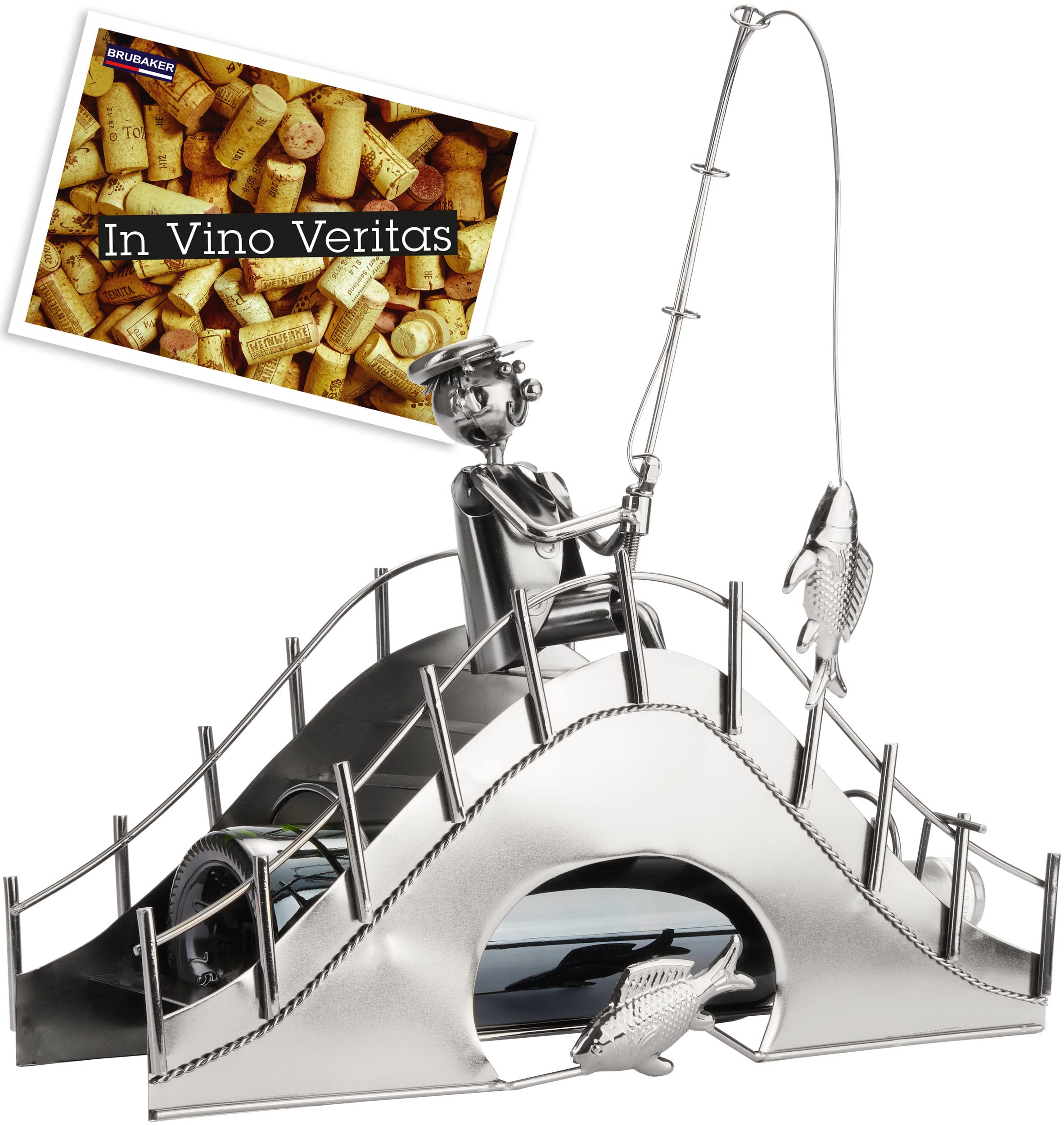 BRUBAKER Fisherman on Silver Bridge Metal Bottle Holder with Gift Card