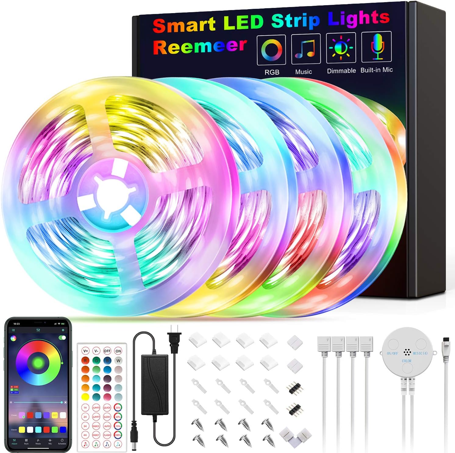 65 6ft led strip lights reemeer led lights strip music sync led lights smart app controlled and remote led lights for bedroom party home decoration
