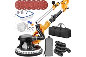 GIOVENTÙ Drywall Sander, Electric Sander for Drywall with Vacuum Dust Collector, 7 Variable Speed 900-1800RPM, LED Light, High Power Dustless Wall Sander for Popcorn Ceiling, Drywall etc