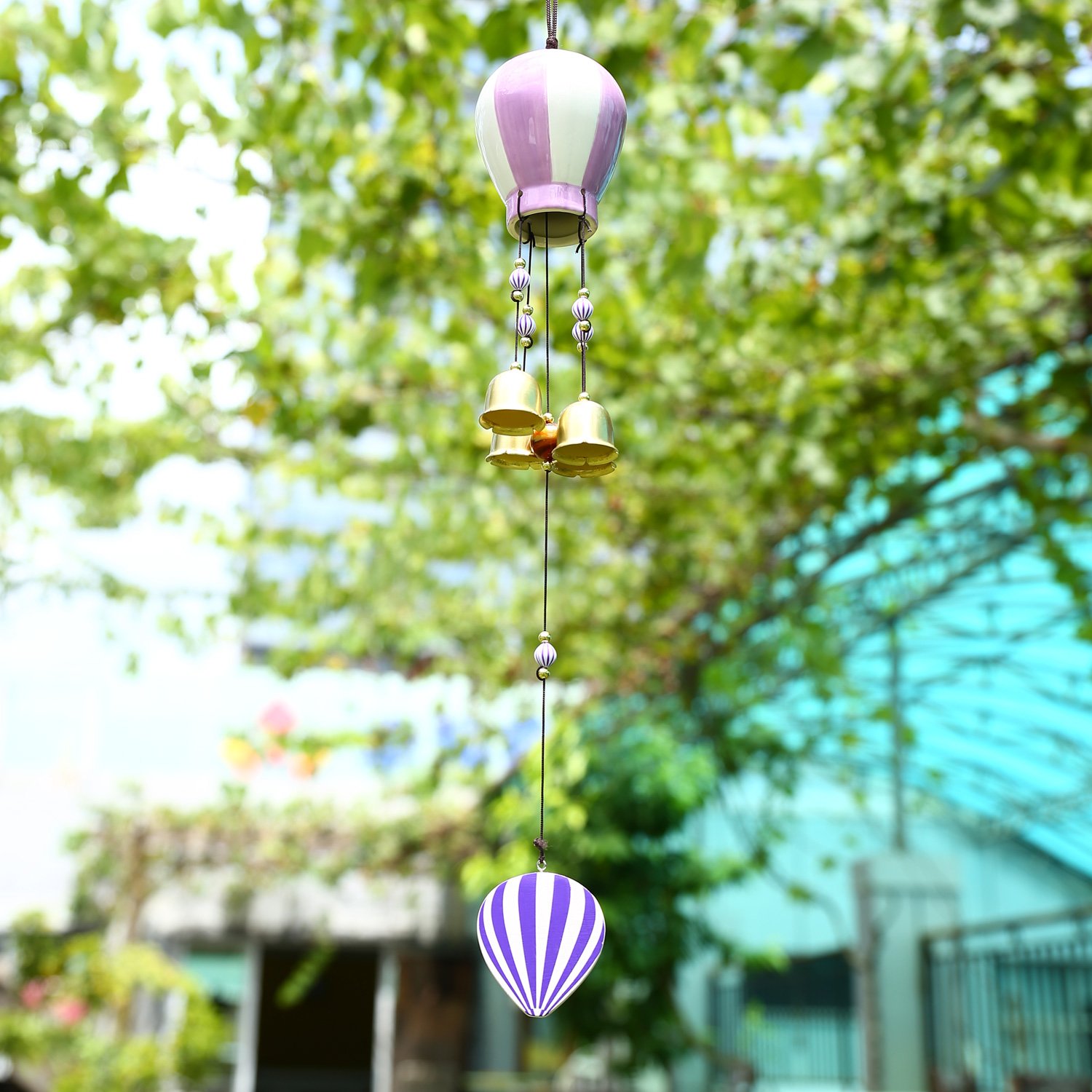 Soledi Wind Chimes Ceramic Purple Creative Hot-air Balloon
