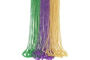 JULBEAR Bulk Mardi Gras Beads Necklaces, 30pcs Carnival Purple Green Gold Metallic Bead Necklace for Mardi Gras Halloween Holiday Party Favors Carnival Decorations Masquerade Parties Accessories
