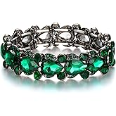 Flyonce Women's Austrian Crystal Wedding Bridal Floral Tear Drop Elastic Stretch Bracelet