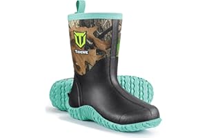 TIDEWE Rubber Boots for Women with Steel Shank, 6mm Neoprene Waterproof Insulated Mid Calf Rain Boots, Sturdy Hunting Work Boots for Farming Gardening Fishing