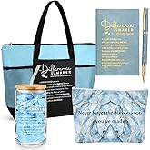 Meanplan 5 Pcs Difference Maker Gifts for Women Employee Appreciation Journal Tumbler Tote Bag Makeup Bag You Make a Difference Pen for Nurse Female Coworker Business(Blue,Marble)