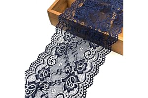 Feelmate 6in*5Yard Soft & Stretch Navy Lace Fabric Roll Runner for Wedding Clothes or DIY Craft Decoration