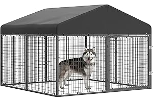 ATTAV Large Outdoor Dog Enclosure,Heavy Duty Dog Cage with Roof,Galvanized Steel Dog Kennel Fence with Double Safety Locks(79”W x 79”D)