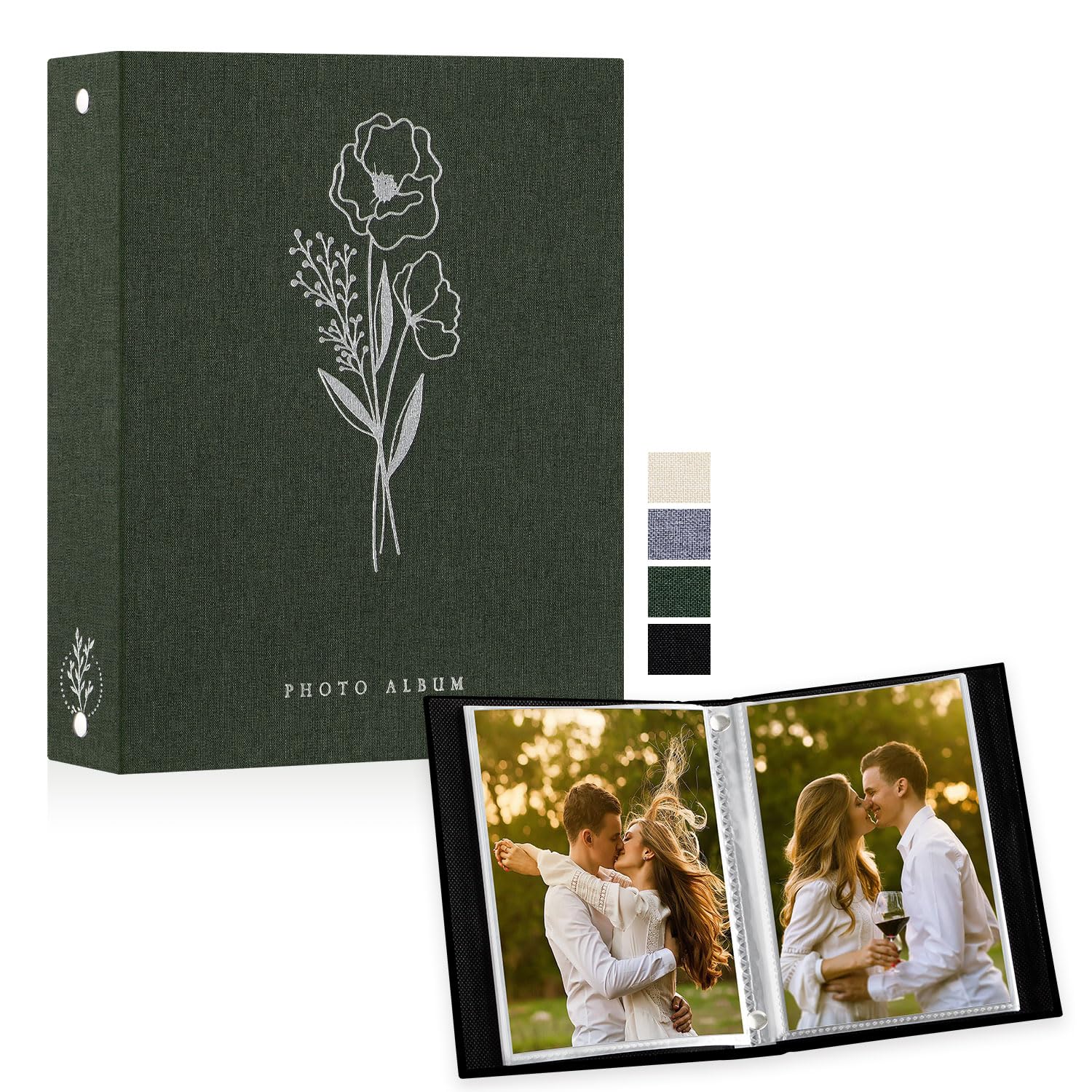 Lanpn Photo Albums A5 50 Photos, Linen Cover Acid Free Pocket Photo Book Picture Album Holds 50 Portrait Only A5 Picture (Green,15x21 cm)