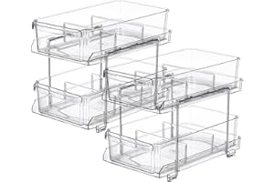 TW SHINE 2 Tier Storage Organizer with Dividers, Clear Under Sink Organizers and Pull Out Cabinet Organizer for Bathroom Kitchen Pantry Storage, Medicine Cabinet Organizer, 2 Pack