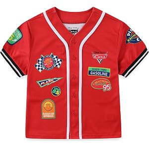 Disney Cars McQueen Boys Baseball Jersey Button Down Shirt for Little Kids