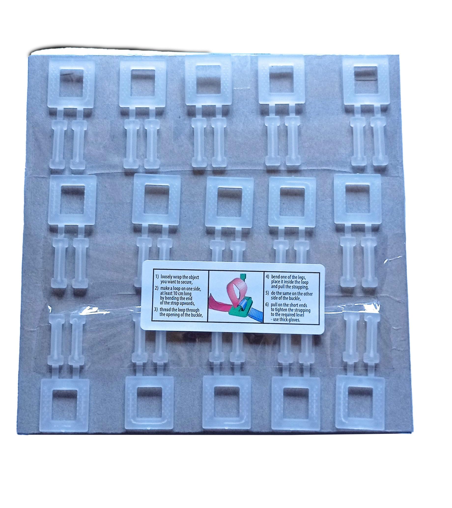 Polypropylene pallet/box strapping kit: 60m x 12mm strapping + 30x plastic buckles - in cardboard dispenser (White)