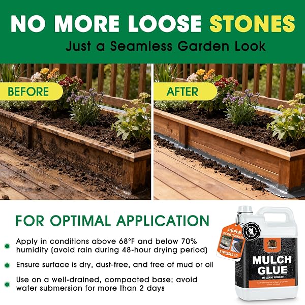 VOLLENCE READY TO USE MULCH GLUE, 128OZ ROCK GLUE FOR LANDSCAPING, NO DILUTION NEEDED FAST-DRY STRONG PEA GRAVEL STABILIZER LANDSCAPE, BINDER FOR PEBBLE, PINE STRAW FOR OUTDOOR GARDENS