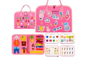 AKERBAM Busy Board for 1+ Year Old, No Pieces Falling Off, Superior Felt Adherence, Montessori Busy Board for Toddlers 3-5, Autism Sensory Toys for 1 2 3 4 5 6 Year Old, Travel Quiet Book Matching Game Girl