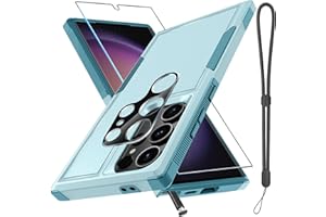 RMOCR for Samsung Galaxy S24 Ultra Case, Full Body Heavy Duty Rugged Shockproof Protective Phone Cover with Lanyard Strap, Tempered Glass Screen Protector and Camera Lens Cover, Mint Green