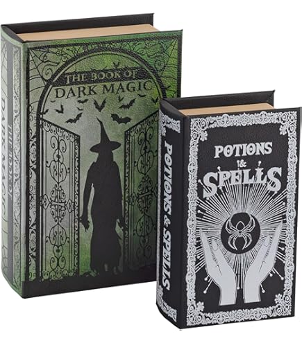 Lot De 3 Boîtes Rangement Style Livre De Sorts - Décoration Sorcellerie Vintage, Motifs Potions Et Magie