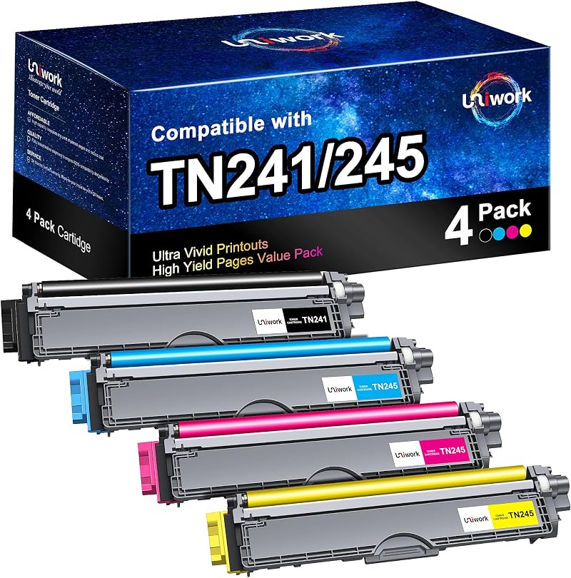 Uniwork Compatible Toner Cartridges TN241 TN245 for Brother DCP HL MFC 4 Pack