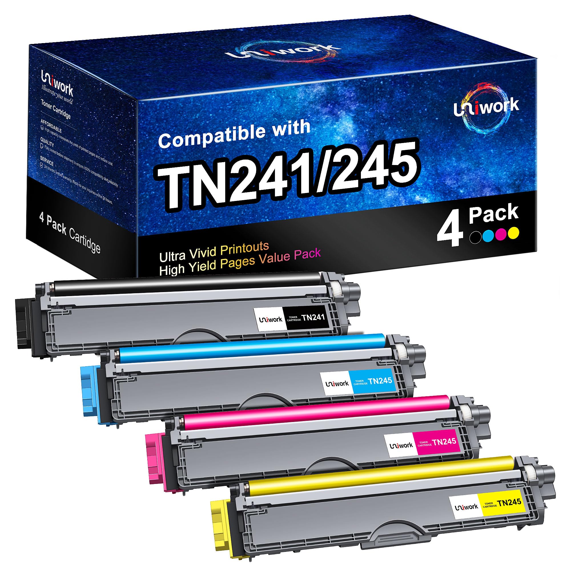 Uniwork Compatible Toner Cartridges for Brother TN-241/245 for Brother DCP-9020CDW DCP-9015CDW HL-3140CW HL-3150CDW HL-3170CDW MFC-9330CDW MFC-9140CDN MFC-9340CDW MFC-9130CW (Package may vary)