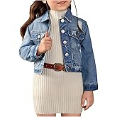 WDIRARA Toddler Girl's Collared Long Sleeve Button Front Ripped Denim Shirt Jacket