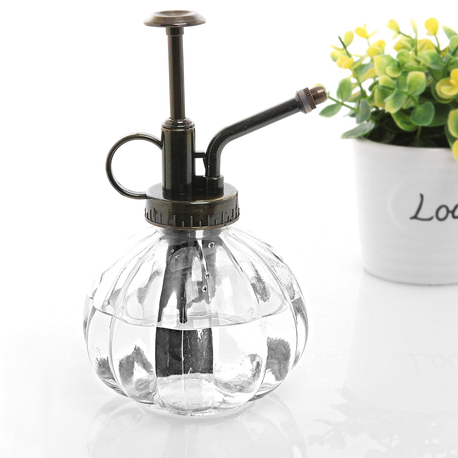 Clear Vintage Style Decorative Ribbed Glass Plant Mister Bottle with