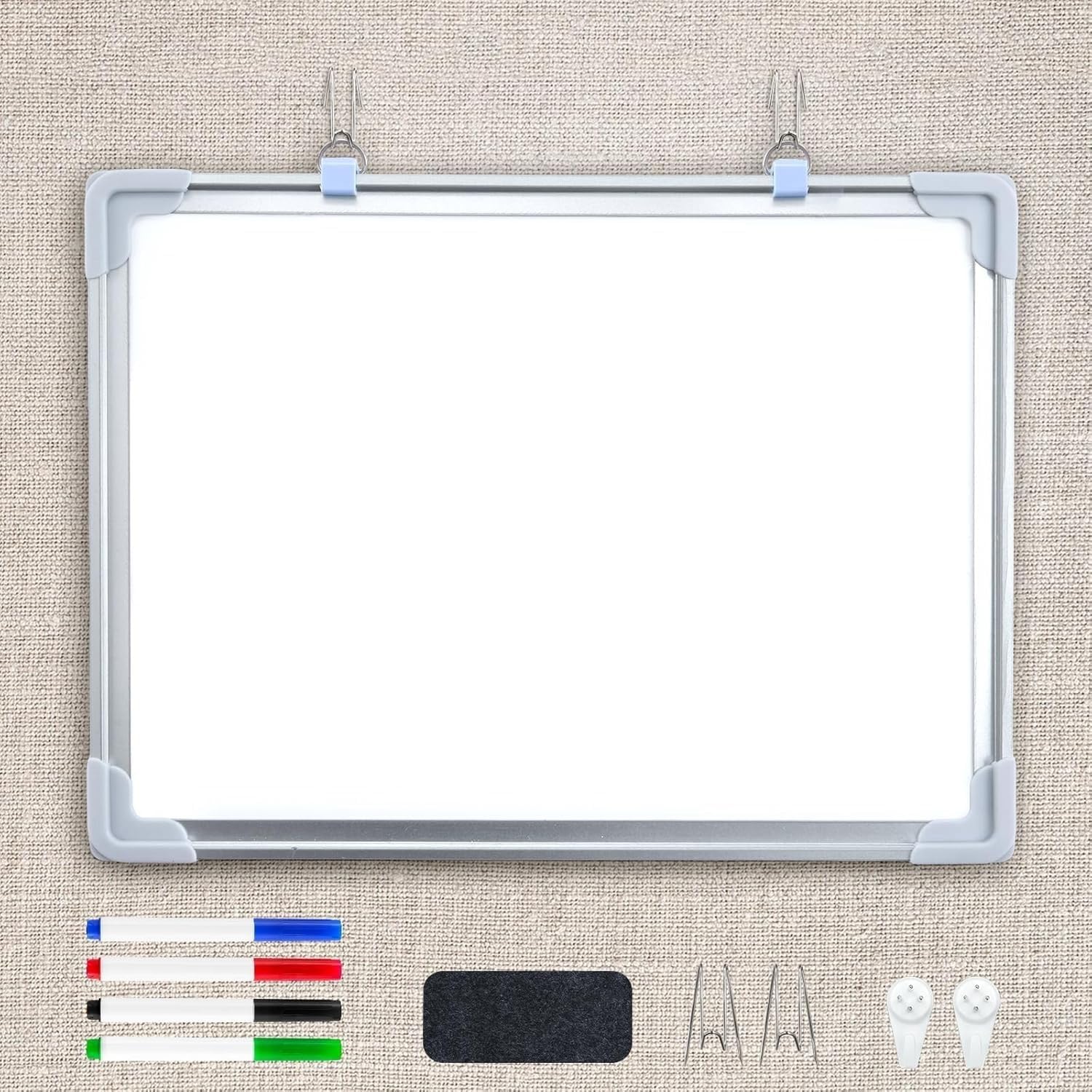 Photo 1 of ***DAMAGED - SEE NOTES/PICTURES*** ARQRHTLY Fabric Cubicle Wall White Board, 15.7 x 11.8 Inch Office Cubicle Whiteboard with Fabric Wall Hanging, Dry Eraser, Drywipe Pens, Medium Dry Erase Hanging Board for Dorm, Home, or Office