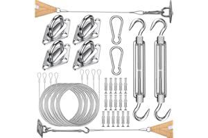 COOLYARD Shade Sail Hardware Kit with Cable Wire Rope,48 Ft (12Ftx4) Vinyl Coated Aircraft Cable,6 Inch Hanging Kit for Outdoor Curtain String Light Sun Shade Sails Installation