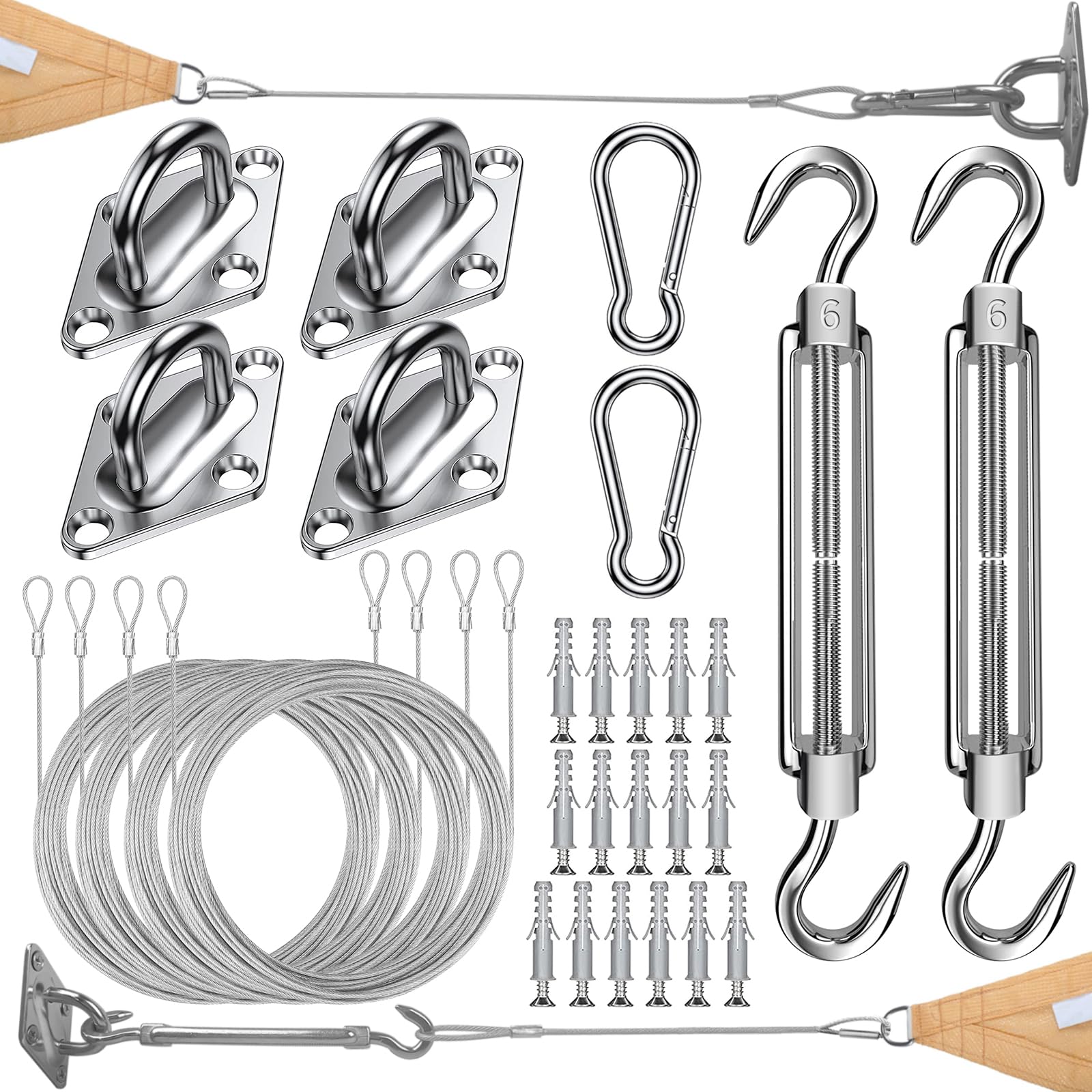 Photo 1 of COOLYARD Shade Sail Hardware Kit with Cable Wire Rope,48 Ft (12Ftx4) Vinyl Coated Aircraft Cable,6 Inch Hanging Kit for Outdoor Curtain String Light Sun Shade Sails Installation