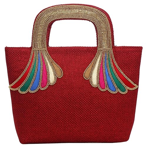Bagaholics Designer Clutches Ethnic Jute Bridal Purses Handbag with Embroidery Ladies Purse Gift for women