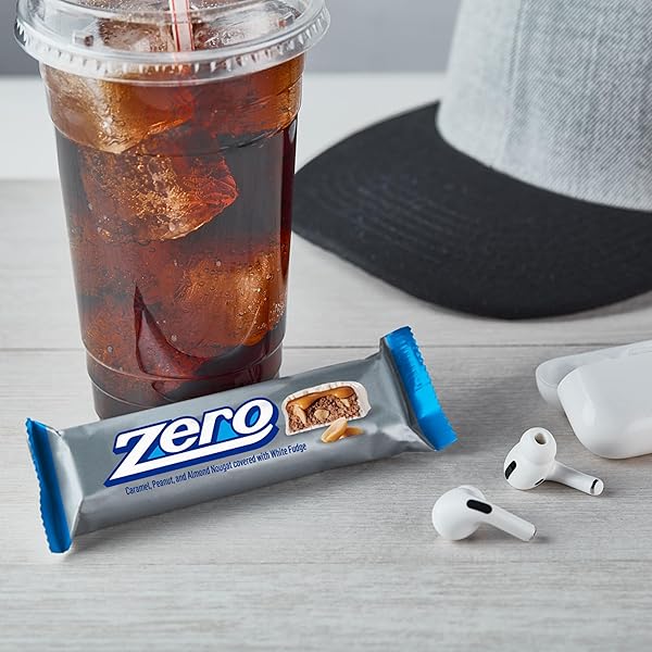 ZERO WHITE FUDGE, CARAMEL, PEANUT AND ALMOND NOUGAT CANDY BARS, 1.85 OZ (24 COUNT)