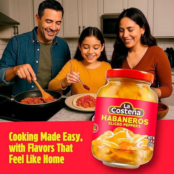 LA COSTEÑA SLICED HABANERO PEPPER FOR MEXICAN FOOD, MANGO HABANERO SALSA, GUACAMOLE, ENCHILADAS, SPICY NACHO & TACO TOPPINGS – HOT PICKLED VEGETABLES – 10X SPICIER THAN JALAPEÑOS – 7.4 OZ, 1 PACK
